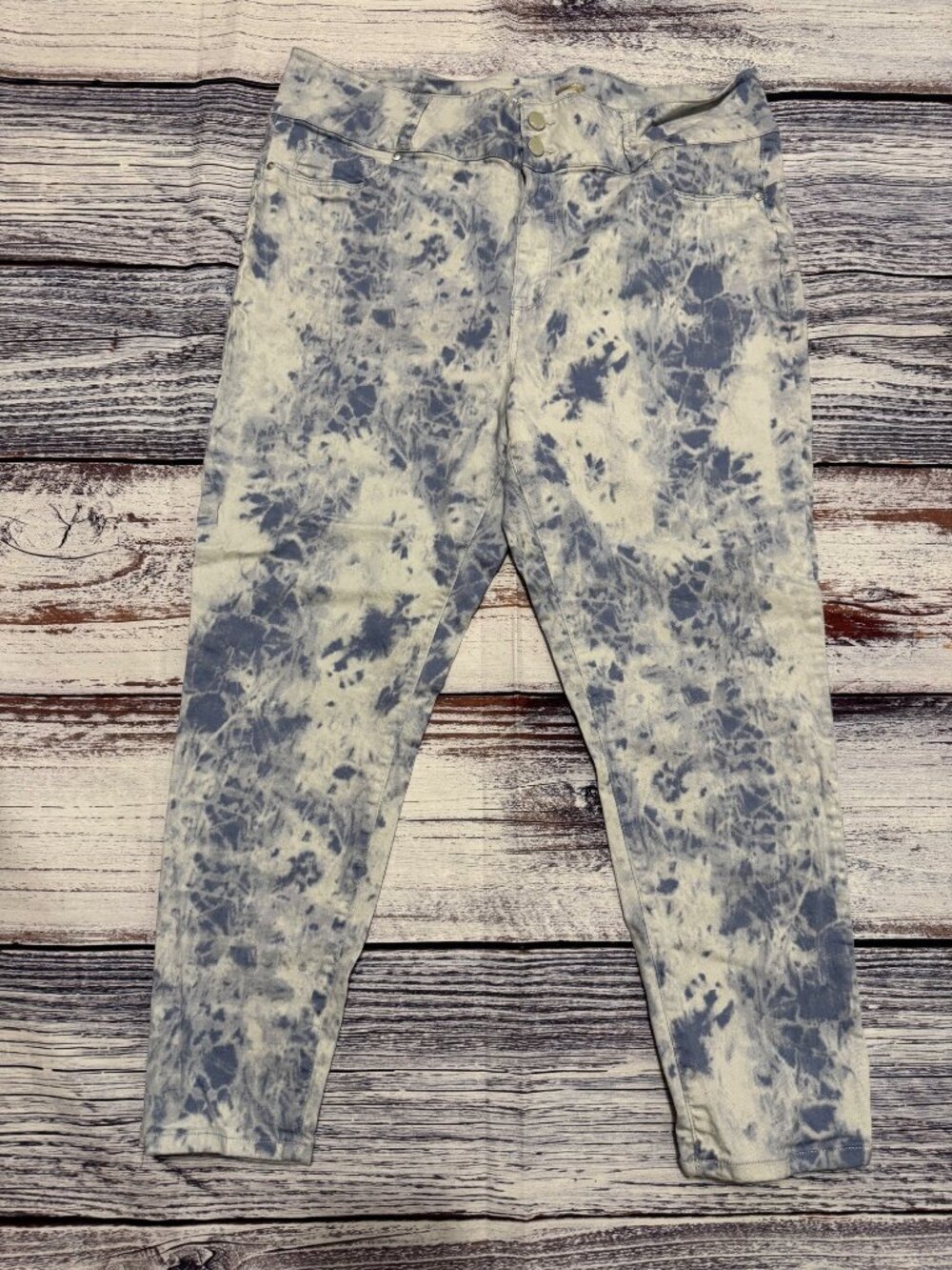 Seven7 Curvy Ankle Skinny Jeans Size 18 Blue White Tie Dye High Rise Stretch